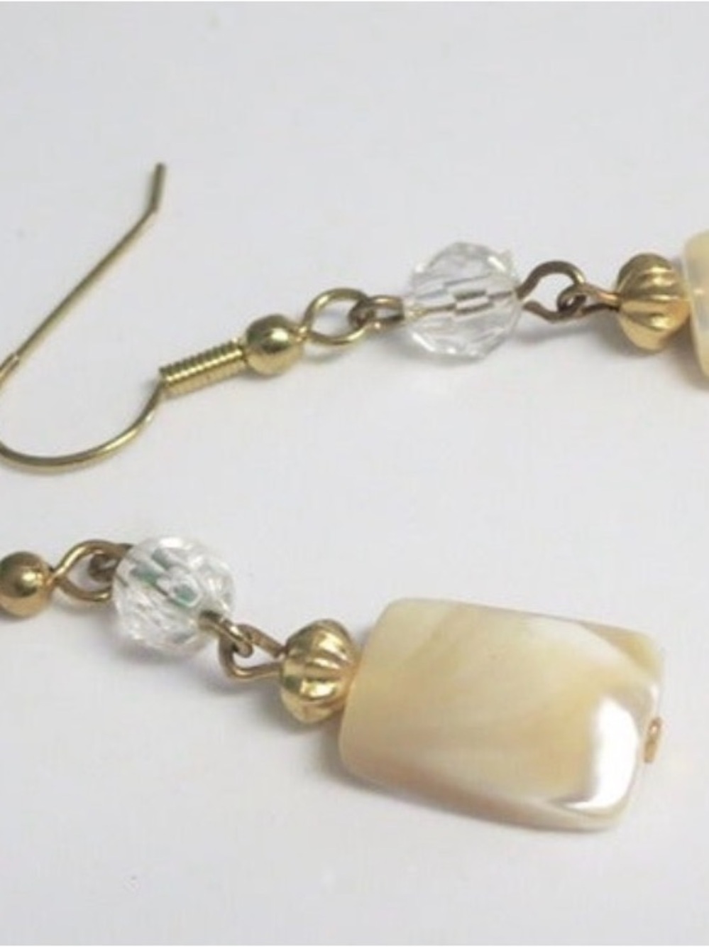 Gold and Cream Mother-of-Pearl Dangle Earrings